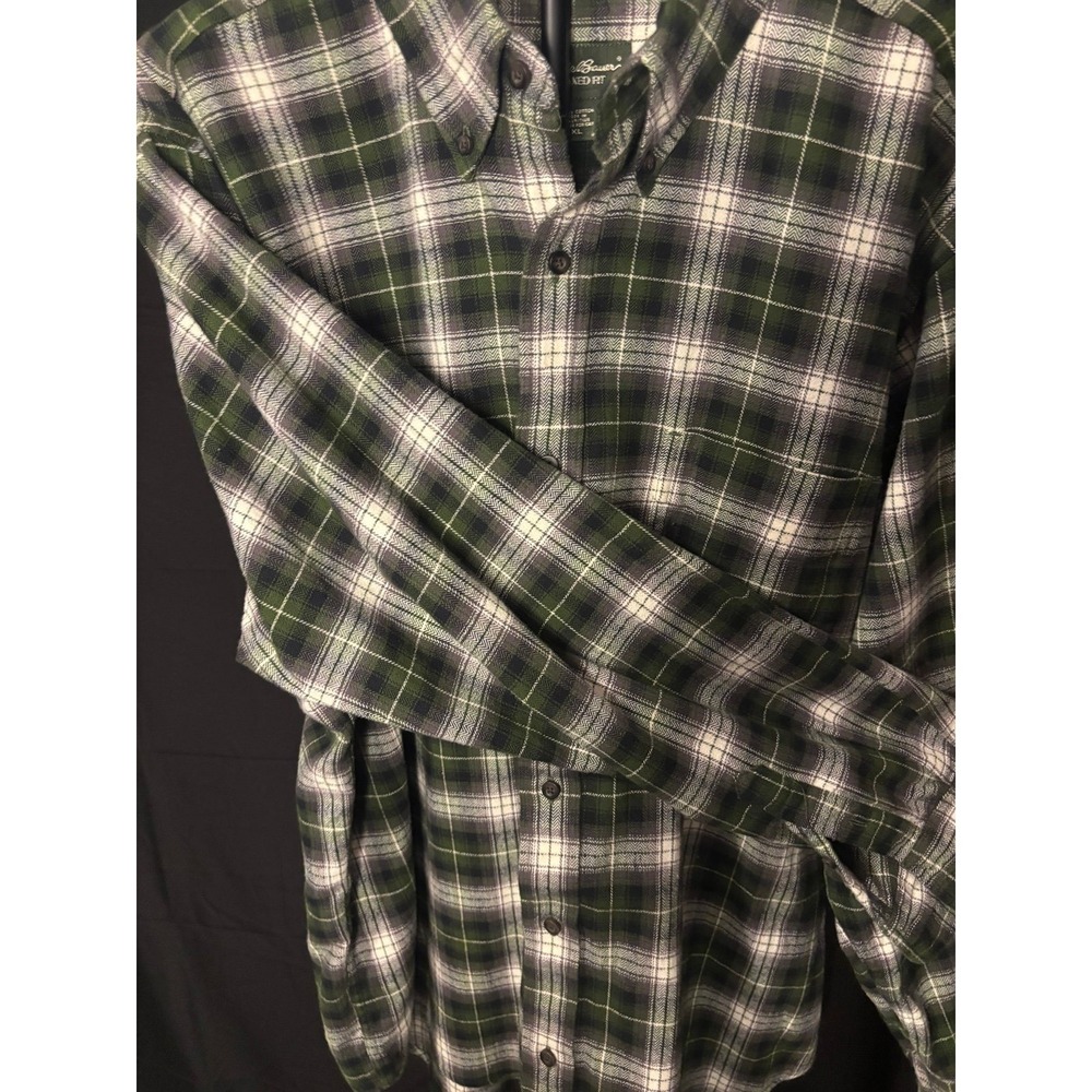 Eddie Bauer Flannel Shirt Mens XL Green Plaid Button Up Long Sleeve Cotton - Picture 6 of 11